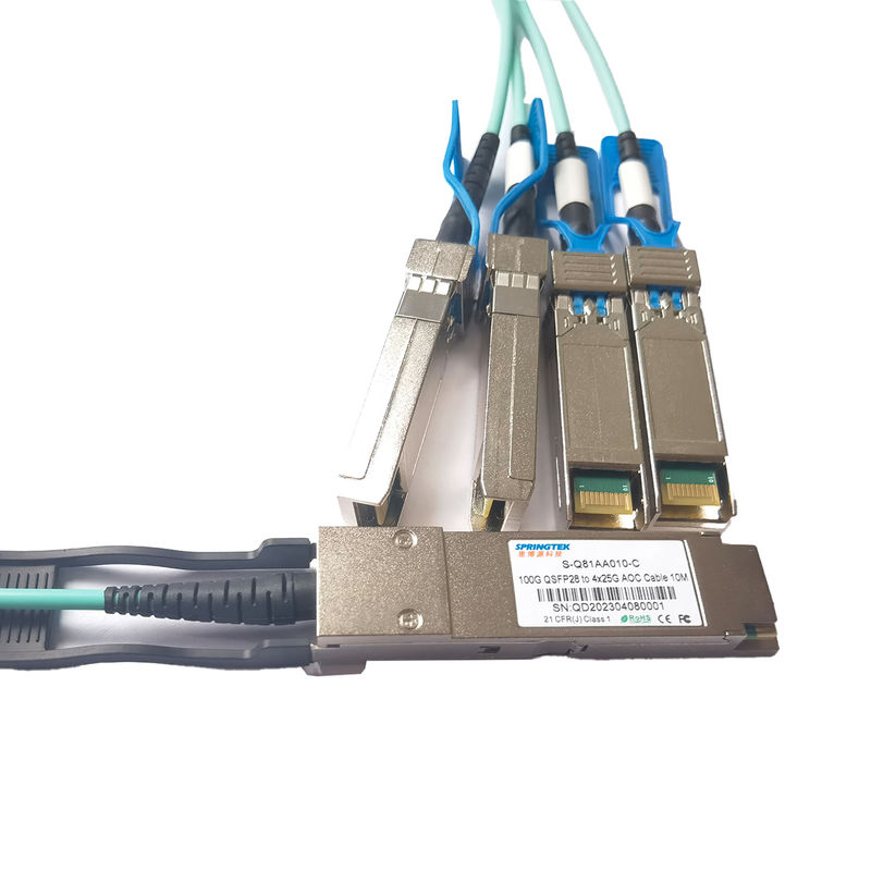 100G QSFP28 al cable óptico activo del desbloqueo de 4x25G SFP28   cable de AOC del transmisor-receptor 100Gbase de los 10m los 20m